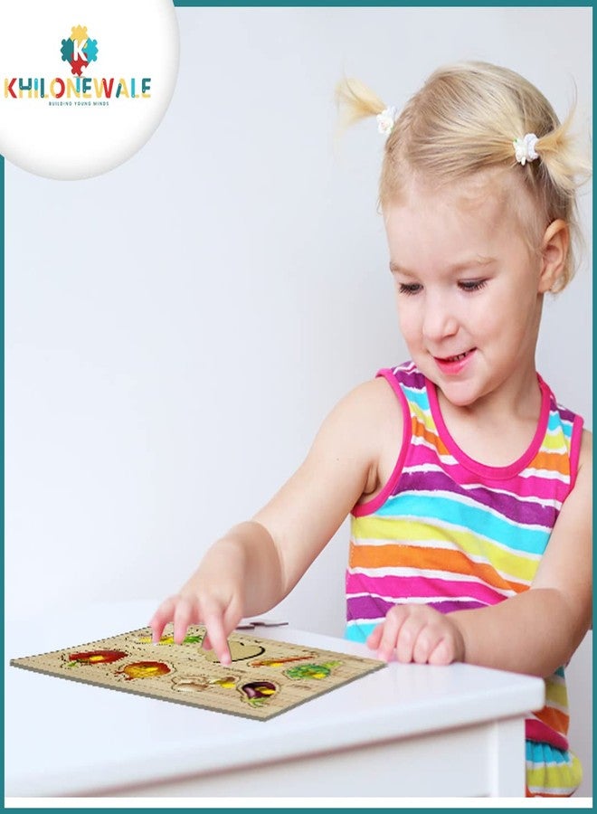 Khilonewale Kid's Wooden Puzzles Set for Toddlers 2 3 4 Years Old, Educational Puzzle Tray with knobs,Learning Aid for Boys and Girls, Kids, Students,Size 27 * 14 cm (Vegetables) - Image 2